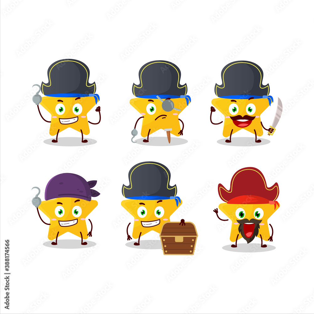 Cartoon character of yellow star with various pirates emoticons