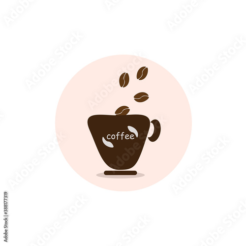The coffee cup and coffee bean icon design is brown