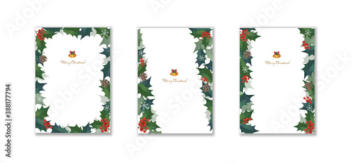 Christmas Frame. vertically long set. Decorative frame of holly, Watercolor illustration.  (A3,A4 ratio)