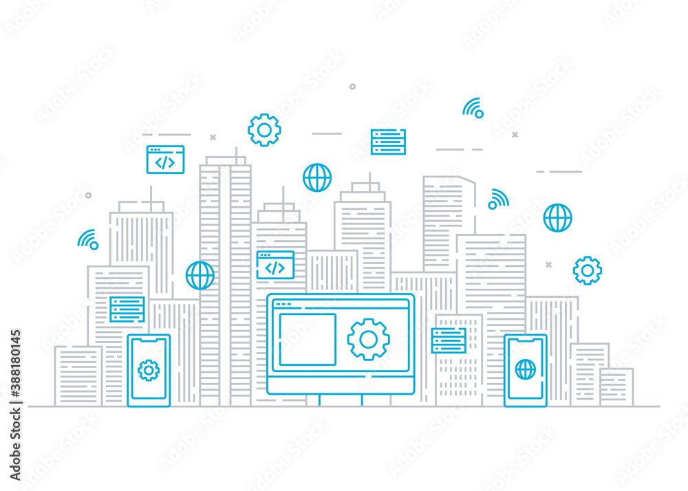 Illustration smart city in line style Illustration smart city in line style
