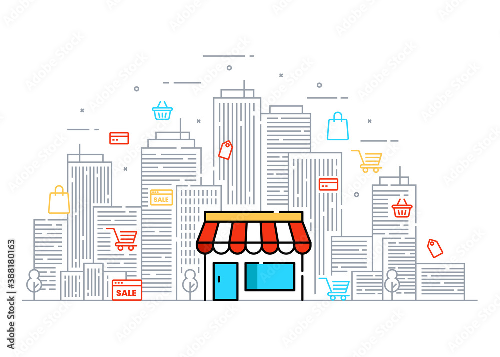 Illustration store city in line style