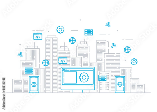 Illustration smart city in line style