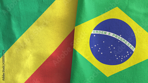 Brazil and Congo two flags textile cloth 3D rendering