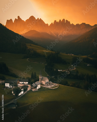 Santa Maddalena/Sankta Magdalena and Dolomites range, Funes, South Tyrol, Italy photo