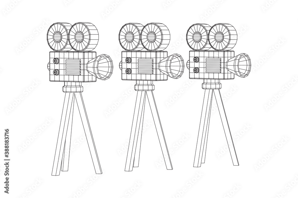 Polygonal camera projector. Movie time. Show film cinema festival concept.