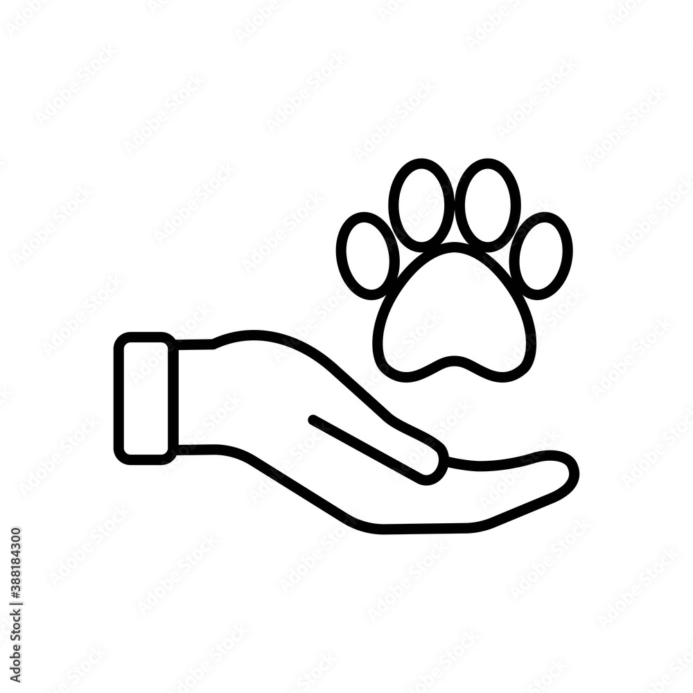 Vector Pet Care icon, hand holding paw, flat illustration symbol on isolated white background for UI/UX and website. Vector Pet Care icon, hand holding paw, flat illustration symbol on isolated white background for UI/UX and website.
