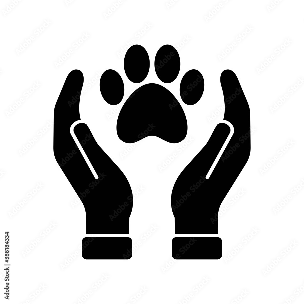 Vector Pet Care icon, hands holding paw, flat illustration symbol on isolated white background for UI/UX and website. Vector Pet Care icon, hands holding paw, flat illustration symbol on isolated white background for UI/UX and website.