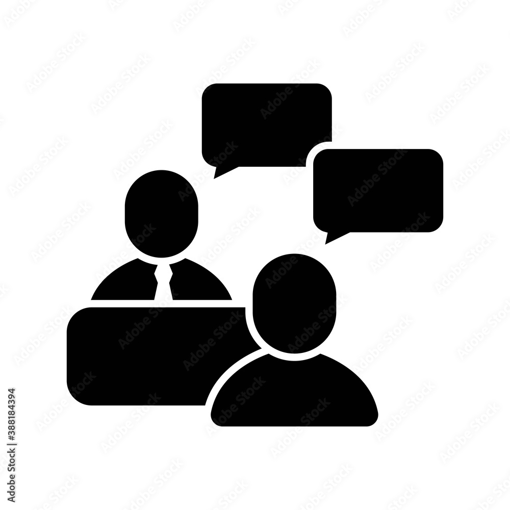 Vector Job interview icon, meeting, discussion, chat symbol on isolated white background for UI/UX and website. Vector Job interview icon, meeting, discussion, chat symbol on isolated white background for UI/UX and website.