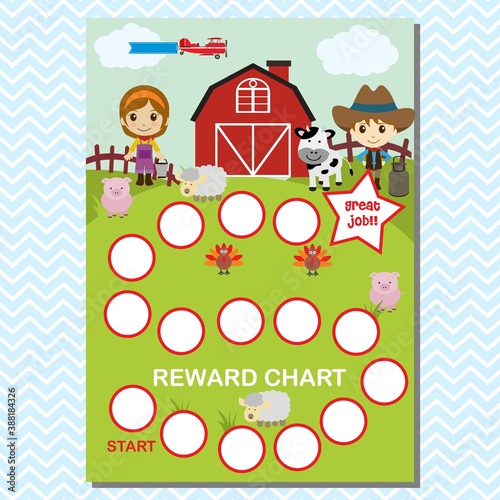 Kids reward chart farm theme