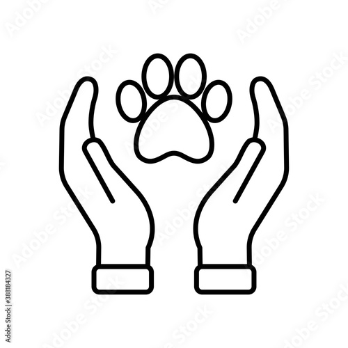 Vector Pet Care icon, hands holding paw, flat illustration symbol on isolated white background for UI/UX and website.