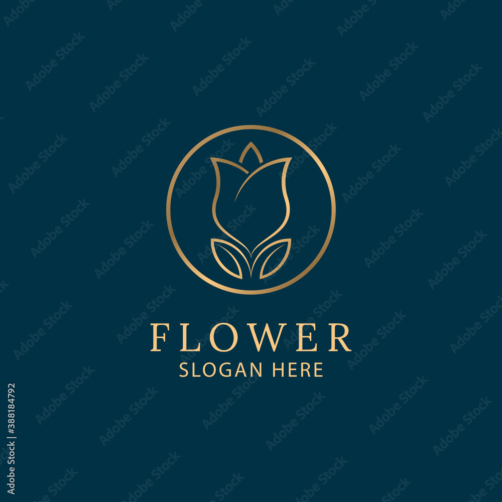 luxurious beauty flower logo spa salon cosmetics brand. looped flower and leaves logotype - vector