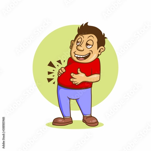 a model cartoon hungry and full to eat delicious food