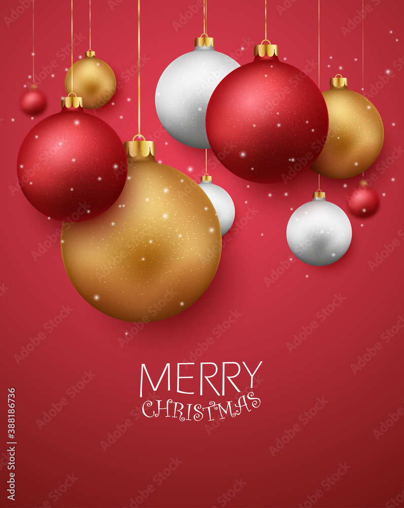 Merry christmas and happy new year design with balls and confetti