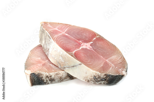 Spanish mackerel slice or spotted mackerels isolated on white background ,Scomberomorus photo