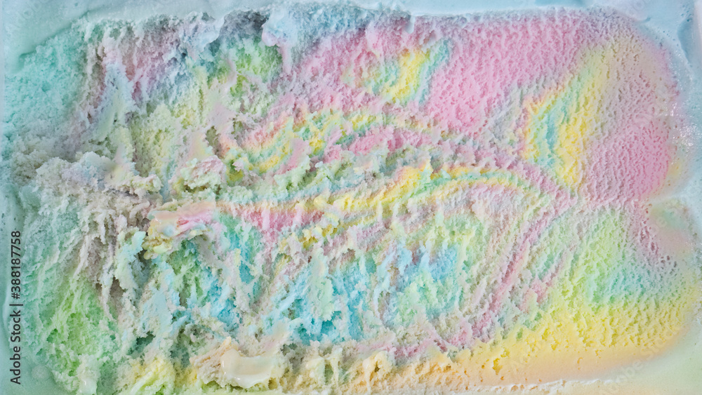 Top view Texture Rainbow colorful flavored ice cream, Food concept..