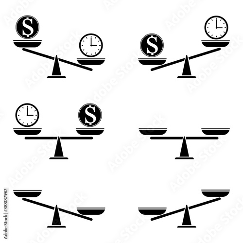 Vector set of icons of different scale. Comparison and fairness illustration. Life and money comparison flat set. Stock image. EPS10