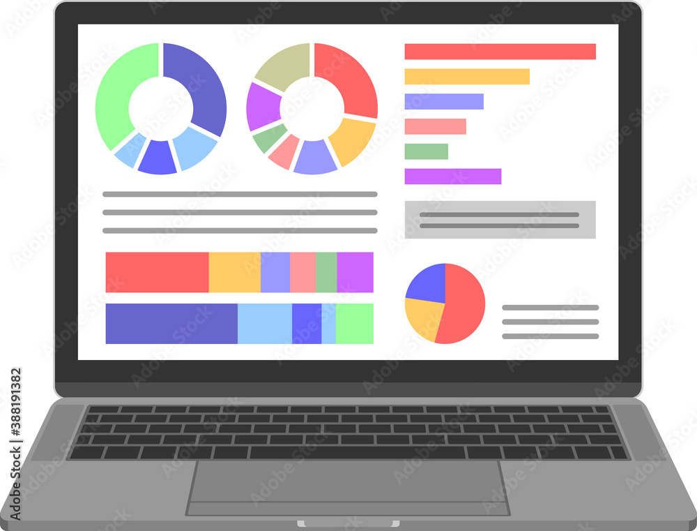 画面にデータが表示されたノートパソコンのイラスト Stock Vector Adobe Stock