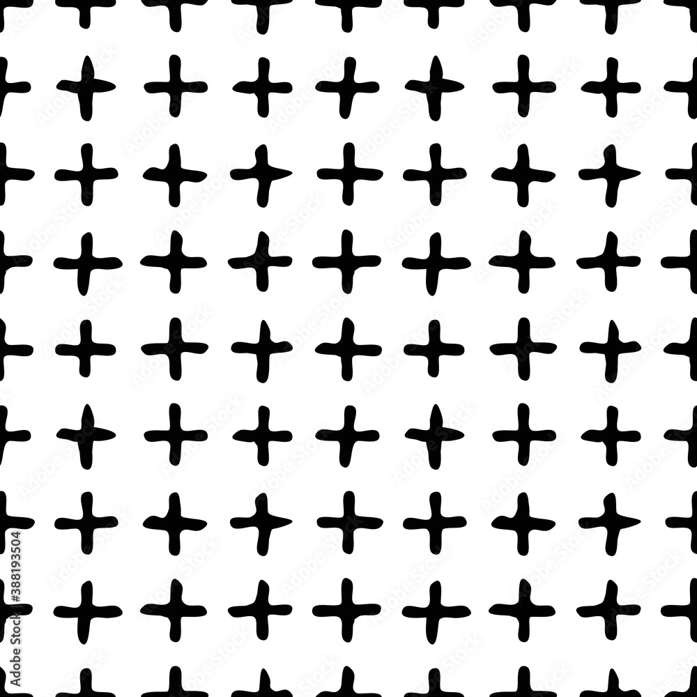 Seamless pattern. Crosses arranged in a grid, hand drawn.	