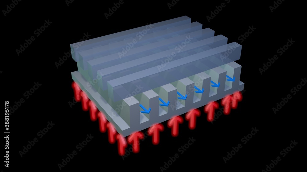Microchannel heat exchange cooling system.
Microfluidic cooling system . Micromachines Miniaturized Nanotechnology . Heat reduction concept . 3d render illustration Microchannel heat exchange cooling system.
Microfluidic cooling system . Micromachines Miniaturized Nanotechnology . Heat reduction concept . 3d render illustration