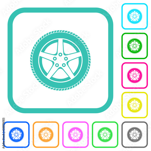 Car wheel vivid colored flat icons photo