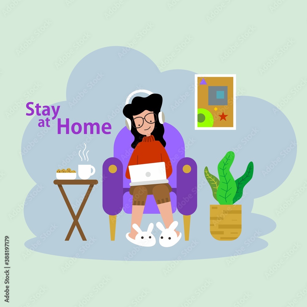 illustration of Woman working at home. I stay at home illustration of Woman working at home. I stay at home
