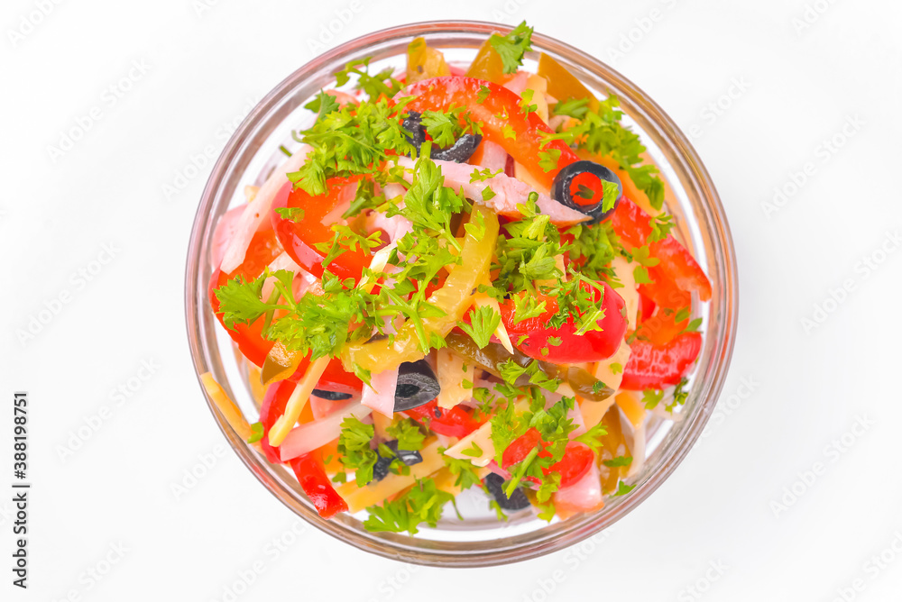 Healthy food - mix vegetable salad served in a bowl over white background. Healthy eating, delicious snack or dinner. Healthy food - mix vegetable salad served in a bowl over white background. Healthy eating, delicious snack or dinner.