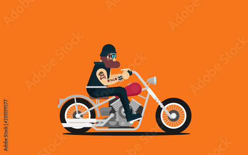 Fotografie Flat vector classic motorcycle on color background