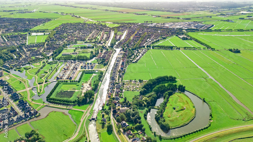 Photos Aerial drone view of Edam town cityscape from above, typical Dutch city skyline