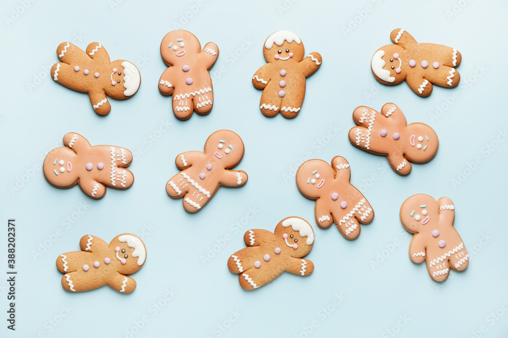 Tasty gingerbread cookies on color background Tasty gingerbread cookies on color background
