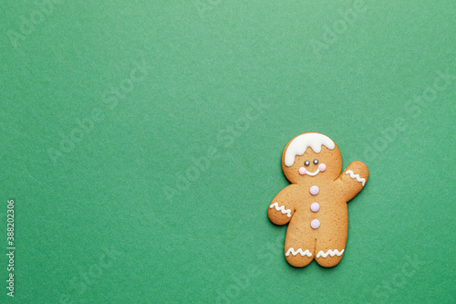 Tasty gingerbread cookie on color background © Pixel-Shot
