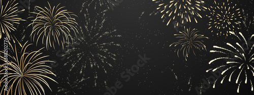 firework and christmas themed Celebration party Happy New Year Gold background design.