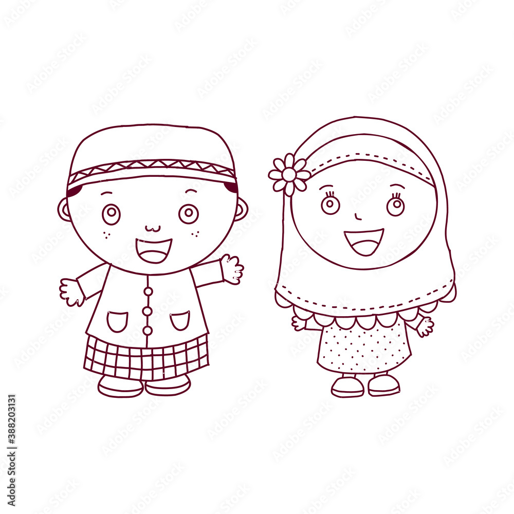 Muslim kids. Islamic children cartoon characters. Muslim kids. Islamic children cartoon characters.