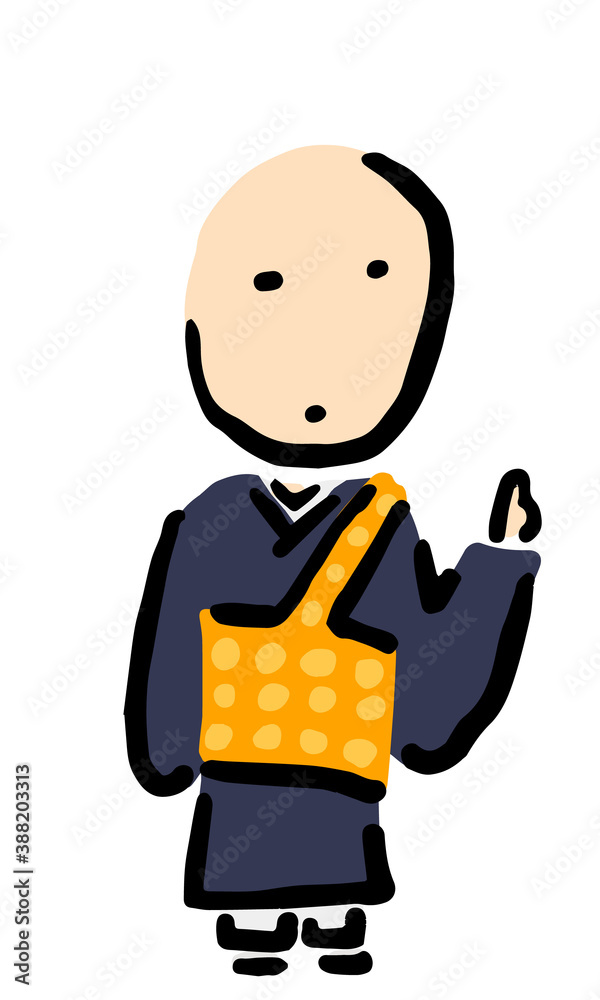 Japanese Buddhist Priest pointing up  : Hand drawn vector illustration like woodblock print