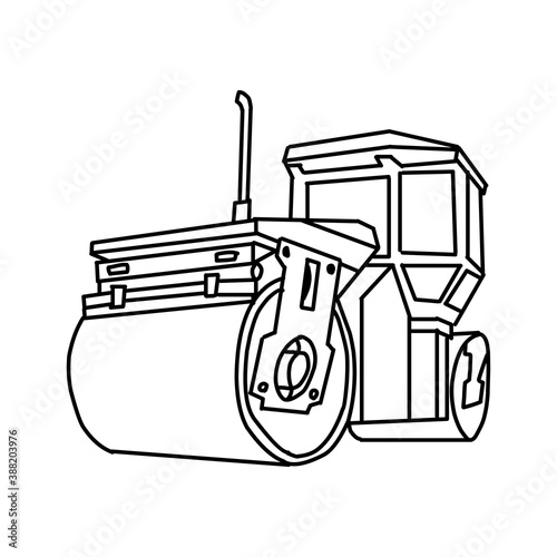 Coloring page. Colouring picture. Cute cartoon asphalt paver.