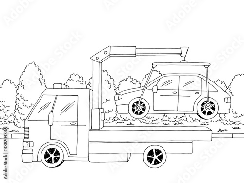 Car evacuation street road graphic black white landscape sketch illustration vector