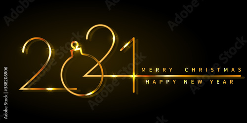2021. Abstract golden New Year on the black background. Design for poster, flyer, postcard. Vector illustration.