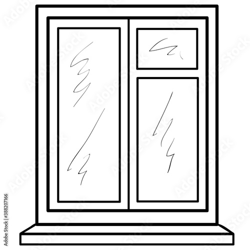 sketch of a simple window opening, coloring book, cartoon illustration, isolated object on a white background, vector,