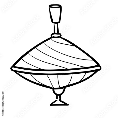 sketch toys spinning top, coloring book, cartoon illustration, isolated object on white background, vector,