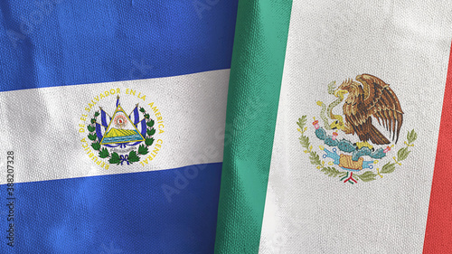 Mexico and El Salvador two flags textile cloth 3D rendering