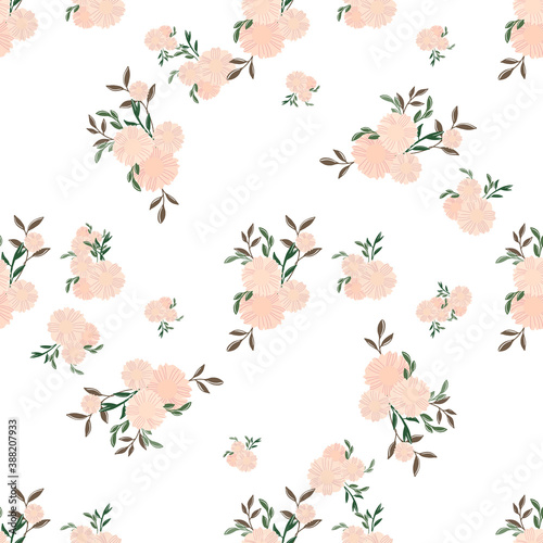  Ditsy elegant flowers on white background. Template for fashion prints.