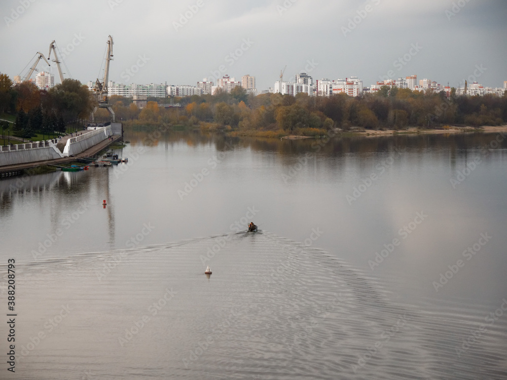 Naklejka premium Gomel, BELARUS - October 25, 2020: embankment of the Sozh river