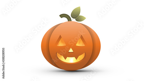 Realistic halloween pumpkin with fire inside. A plastic pumpkin with a scary face. Vector.