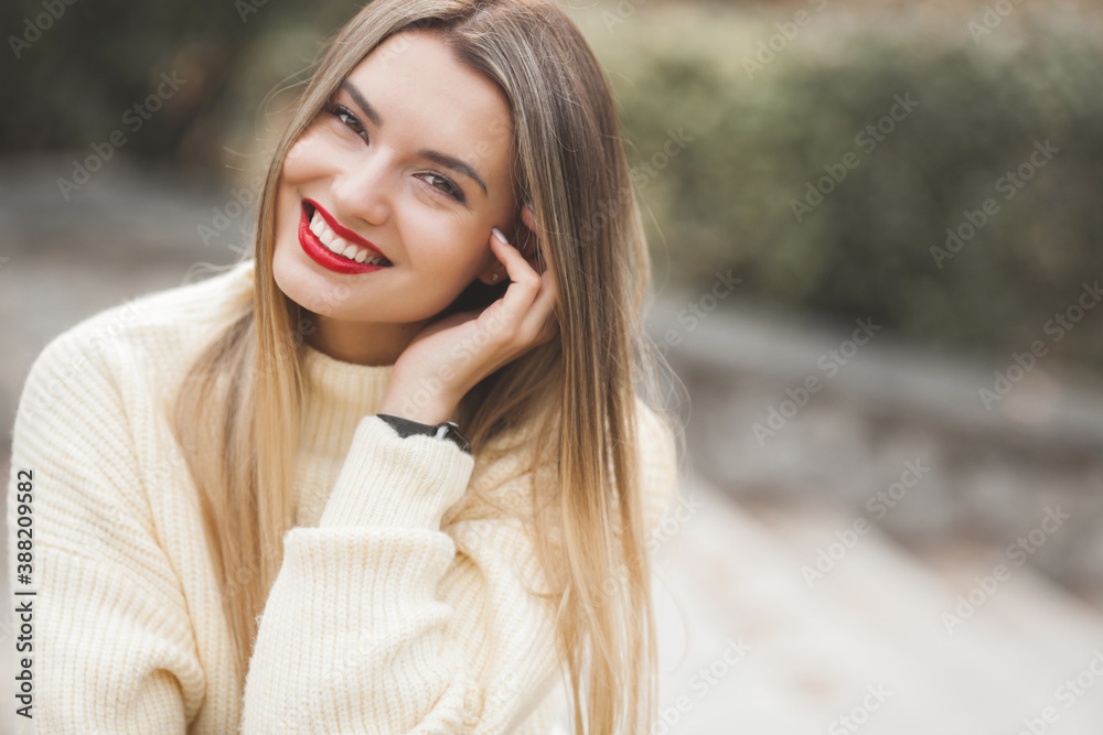 Classic woman portrait on autumn background Classic woman portrait on autumn background