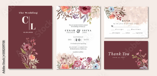 Wallpaper Mural Wedding invitation set with floral and foliage watercolor Torontodigital.ca