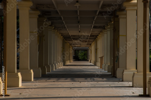 Phetchaburi, Thailand - Feb 29, 2020 : The walkway on the house of Maruek kathayawan palace. The summer palace of the king in Cha-Am District. photo