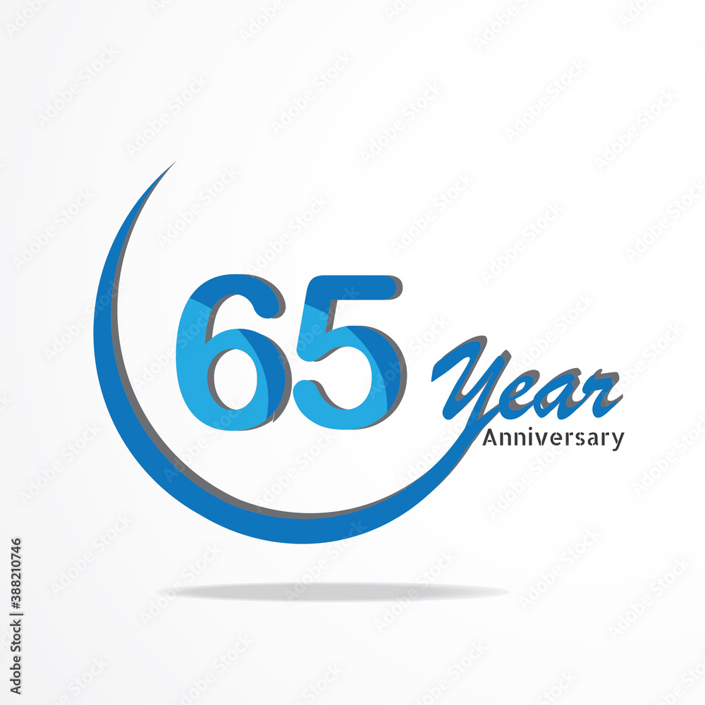65 years anniversary celebration logo type blue and red colored, birthday logo on white background