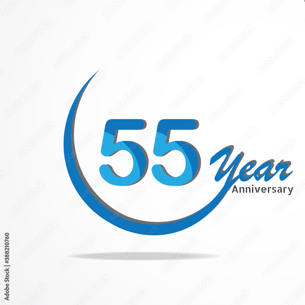 55 years anniversary celebration logo type blue and red colored, birthday logo on white background