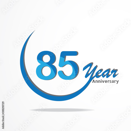 85 years anniversary celebration logo type blue and red colored, birthday logo on white background