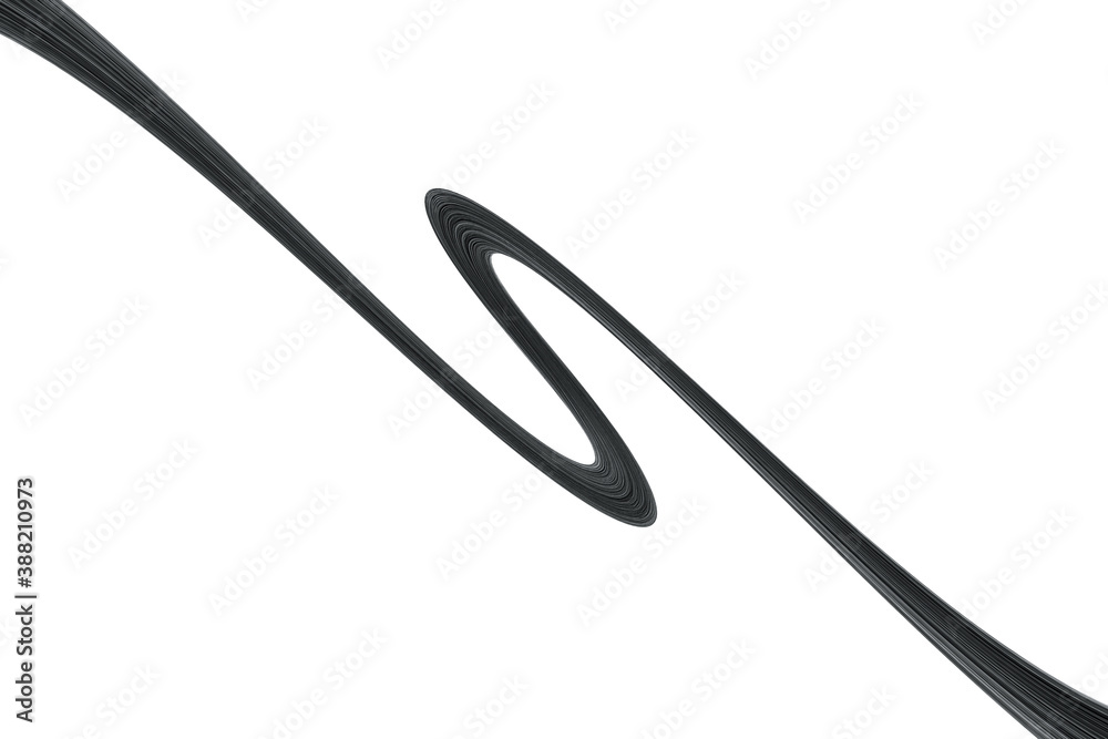 Swirled long black hair strand on white, isolated