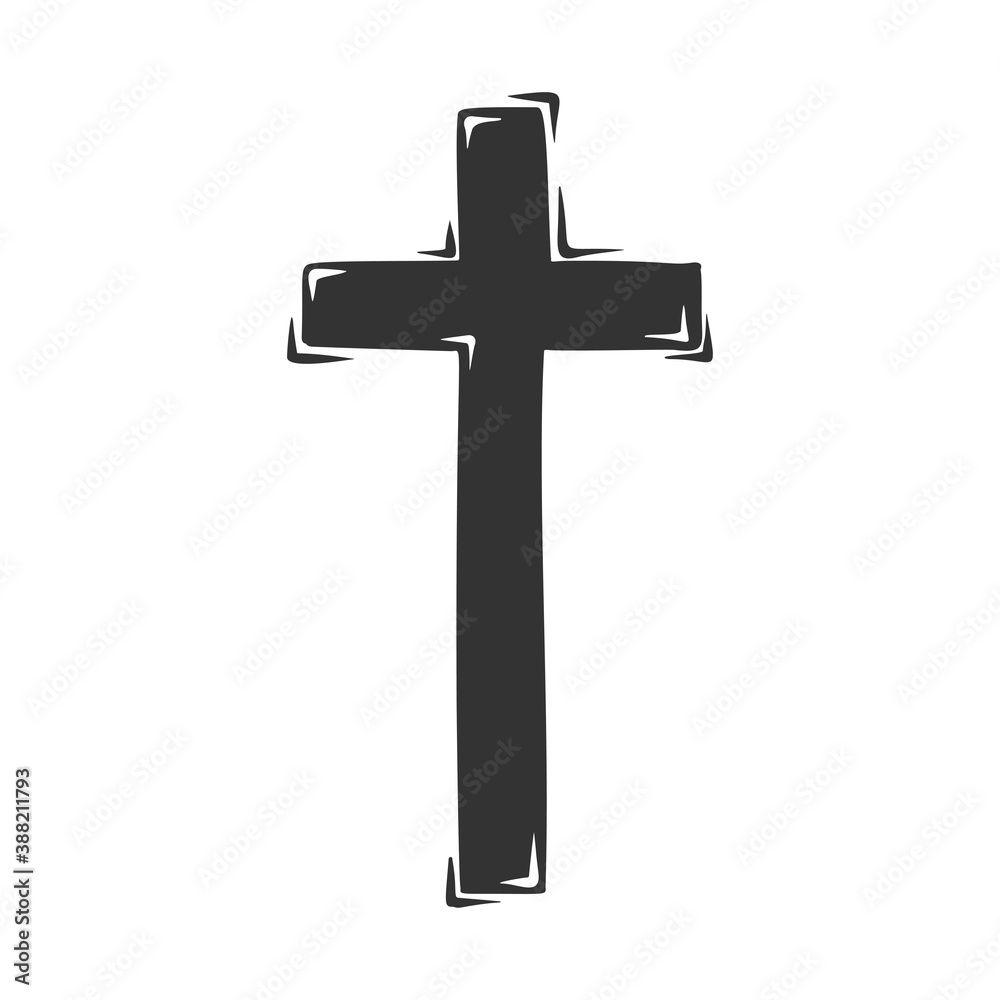 Hand drawn vector of religious cross, isolated on white background.